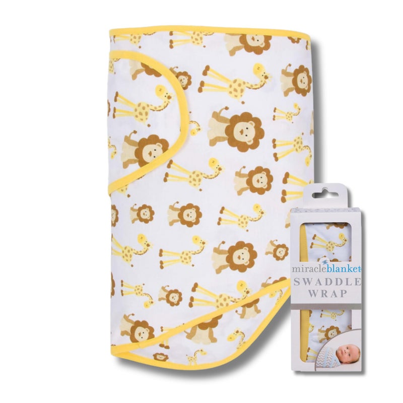 Miracle Blanket Swaddle Wrap - Help Your Newborn Sleep Longer - Soft & Secure Sleep Sack for Infants - Easy-to-Use Swaddling Blanket for a Calm Baby (Giraffes & Lions) - Image 1